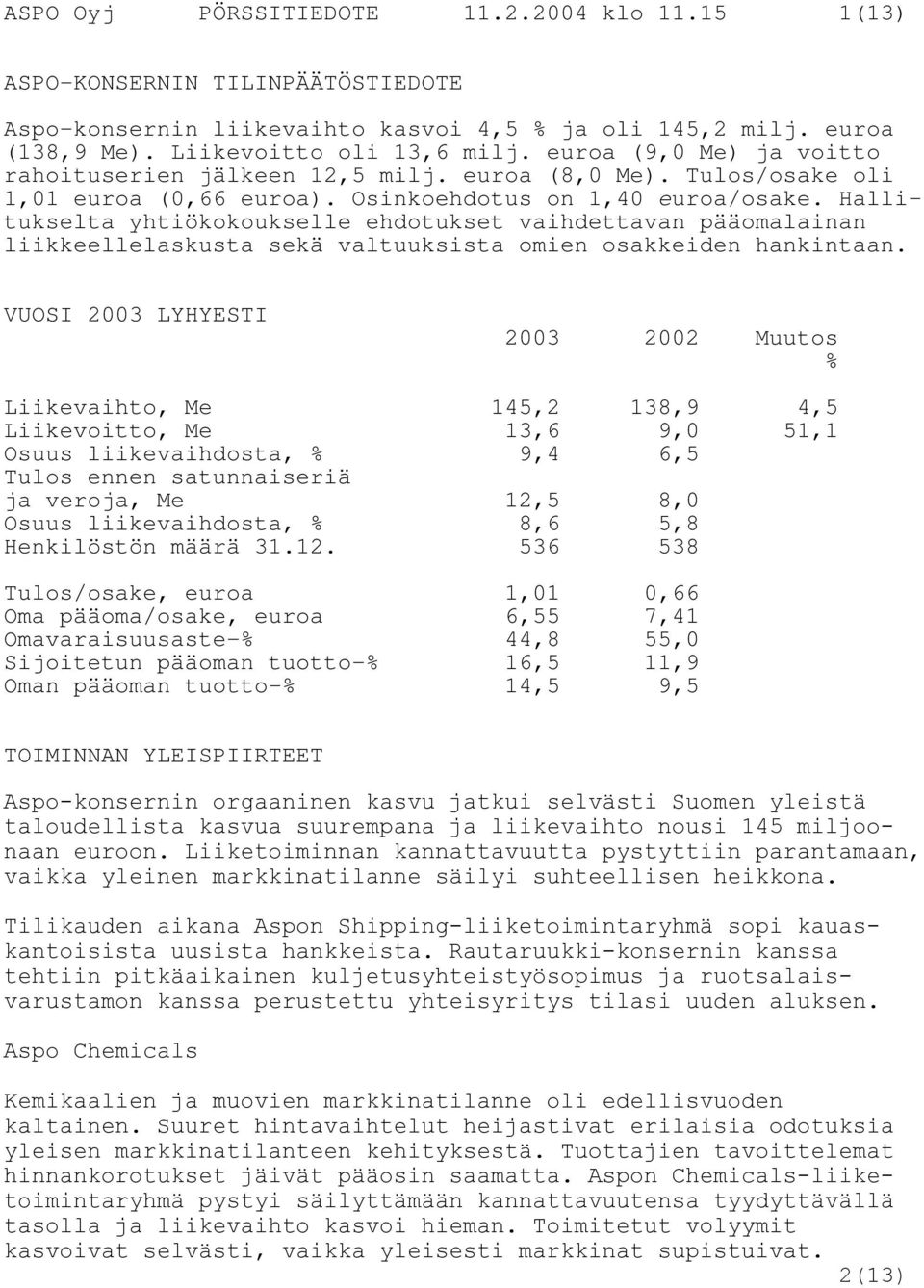 Hallitukselta yhtiökokoukselle ehdotukset vaihdettavan pääomalainan liikkeellelaskusta sekä valtuuksista omien osakkeiden hankintaan.