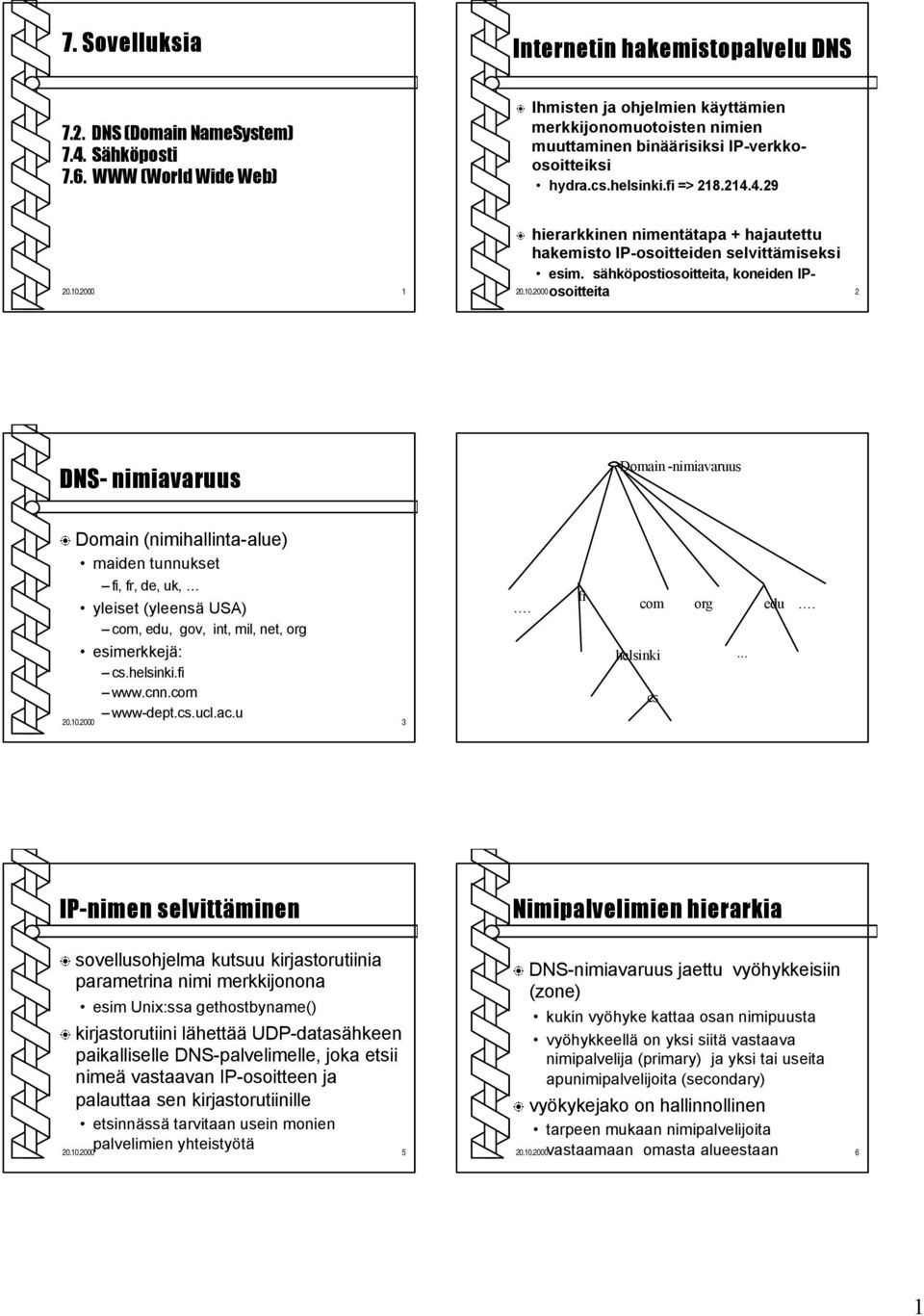 2000 1 hierarkkinen nimentätapa + hajautettu hakemisto IP-osoitteiden selvittämiseksi esim. sähköpostiosoitteita, koneiden IPosoitteita 20.10.