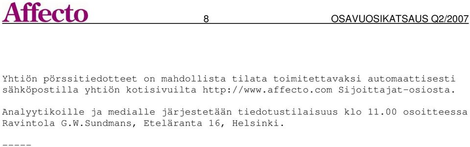 affecto.com Sijoittajat-osiosta.