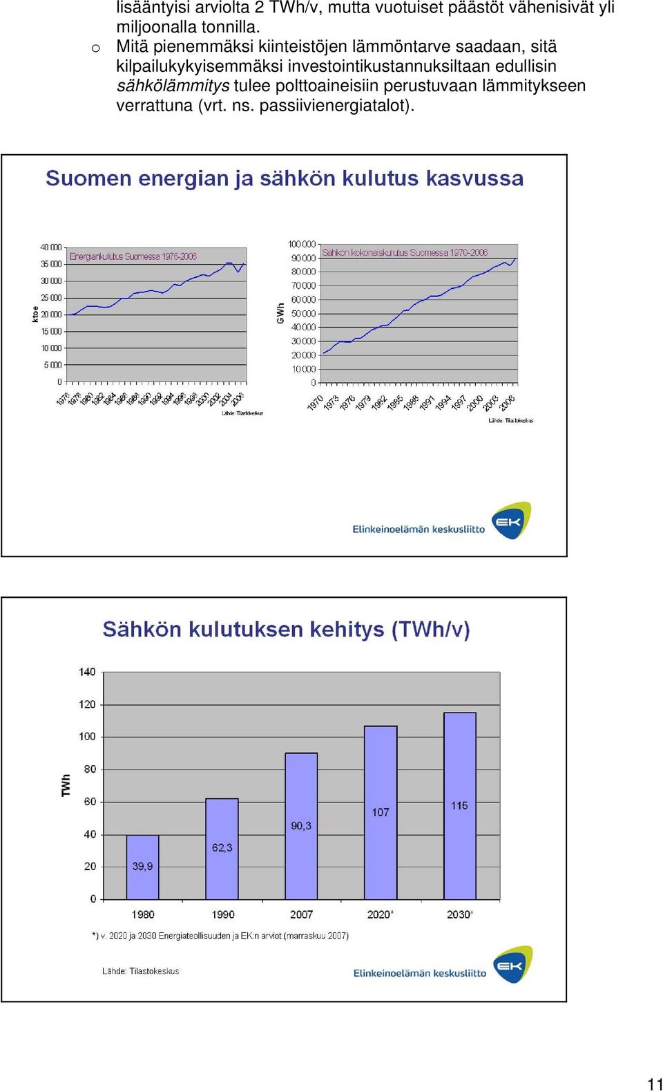 o Mitä pienemmäksi kiinteistöjen lämmöntarve saadaan, sitä