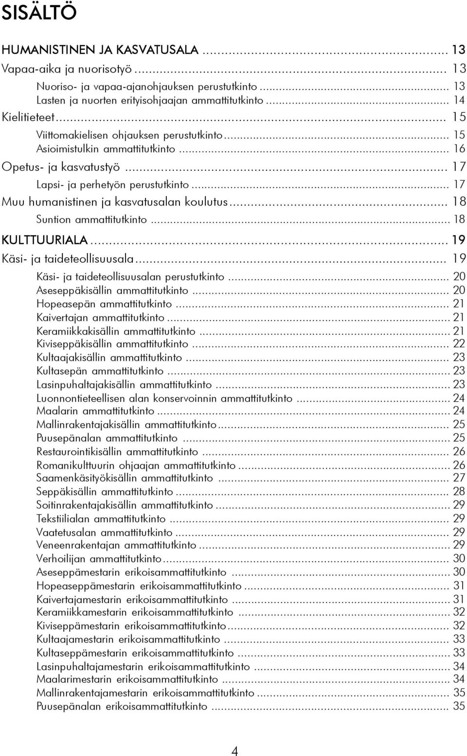 .. 18 Suntion ammattitutkinto... 18 KULTTUURIALA... 19 Käsi- ja taideteollisuusala... 19 Käsi- ja taideteollisuusalan perustutkinto... 20 Aseseppäkisällin ammattitutkinto.