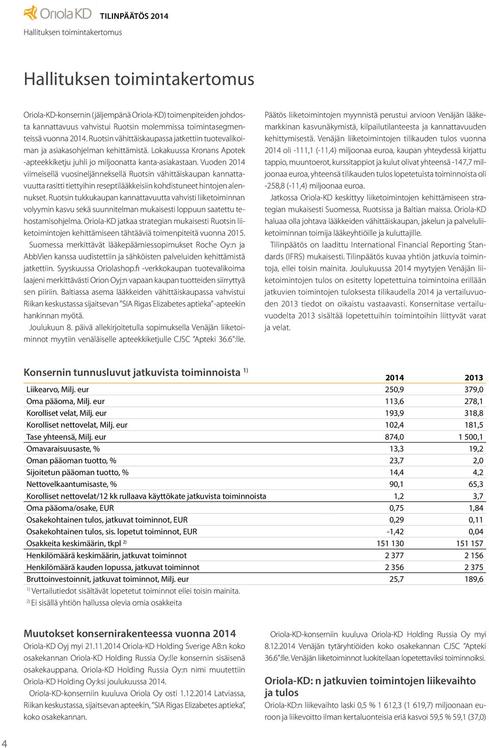 Vuoden 2014 viimeisellä vuosineljänneksellä Ruotsin vähittäiskaupan kannattavuutta rasitti tiettyihin reseptilääkkeisiin kohdistuneet hintojen alennukset.