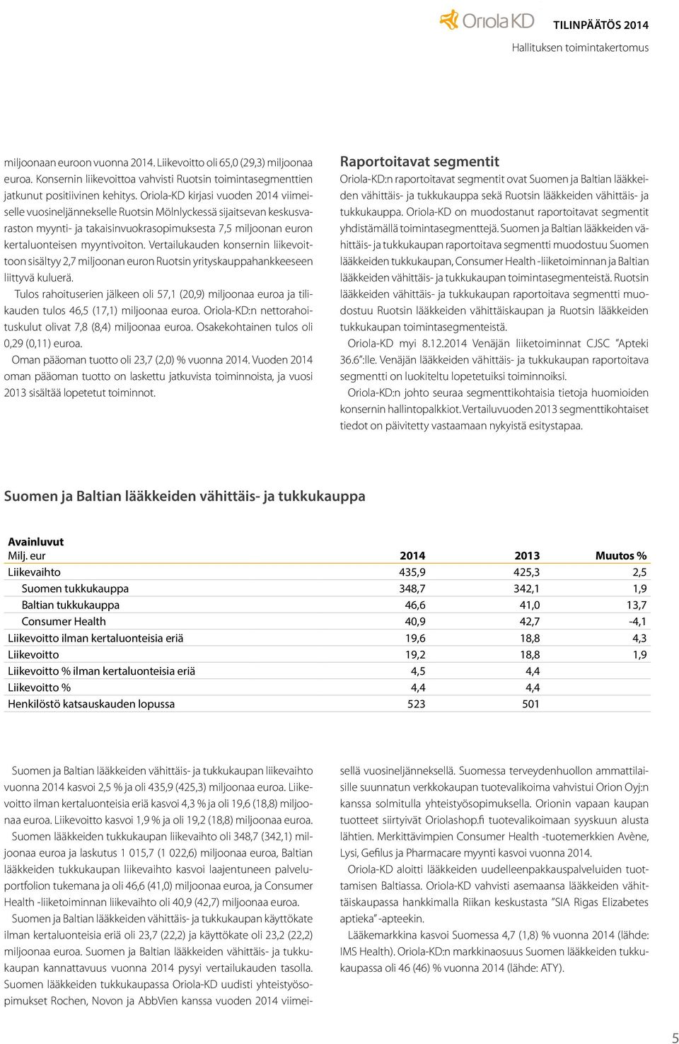 Vertailukauden konsernin liikevoittoon sisältyy 2,7 miljoonan euron Ruotsin yrityskauppahankkeeseen liittyvä kuluerä.