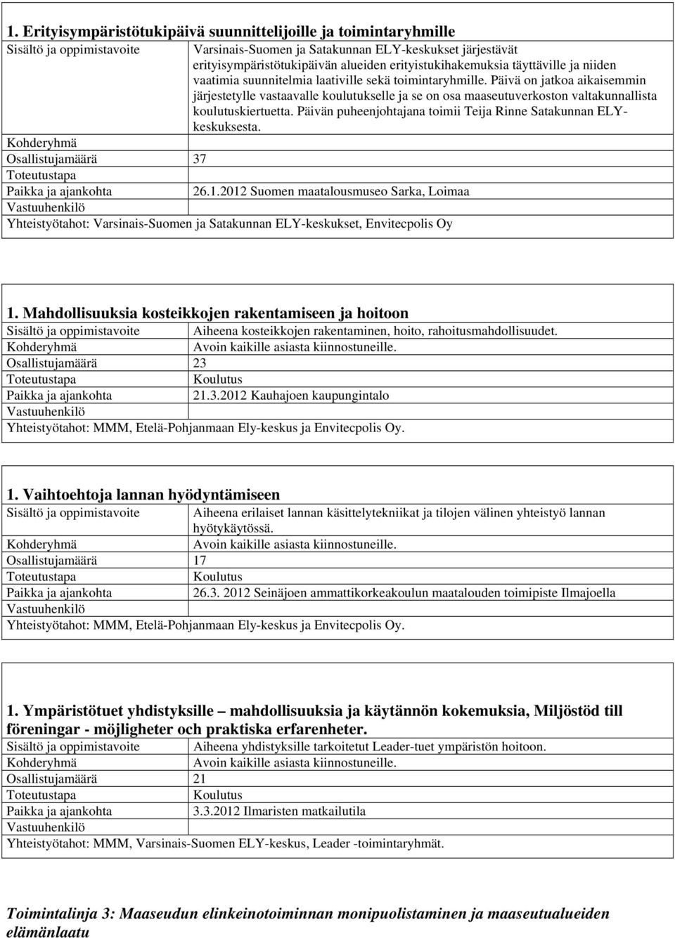 Päivän puheenjohtajana toimii Teija Rinne Satakunnan ELYkeskuksesta. 26.1.2012 Suomen maatalousmuseo Sarka, Loimaa Yhteistyötahot: Varsinais-Suomen ja Satakunnan ELY-keskukset, Envitecpolis Oy 1.