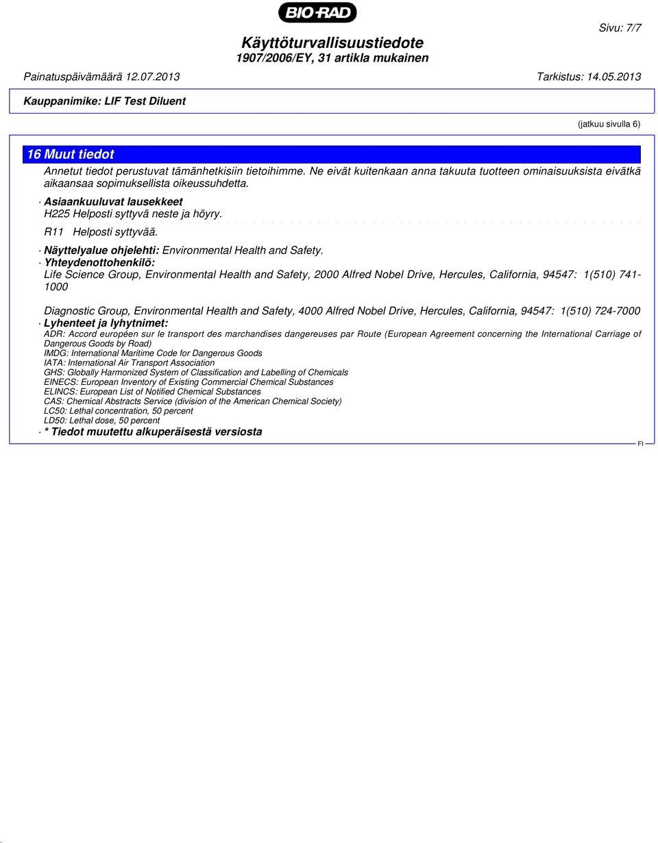 Näyttelyalue ohjelehti: Environmental Health and Safety.