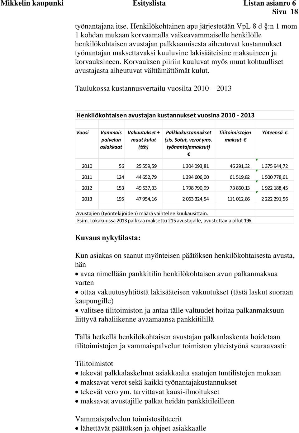 kuuluvine lakisääteisine maksuineen ja korvauksineen. Korvauksen piiriin kuuluvat myös muut kohtuulliset avustajasta aiheutuvat välttämättömät kulut.