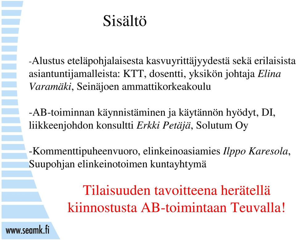 DI, liikkeenjohdon konsultti Erkki Petäjä, Solutum Oy -Kommenttipuheenvuoro, elinkeinoasiamies Ilppo Karesola,