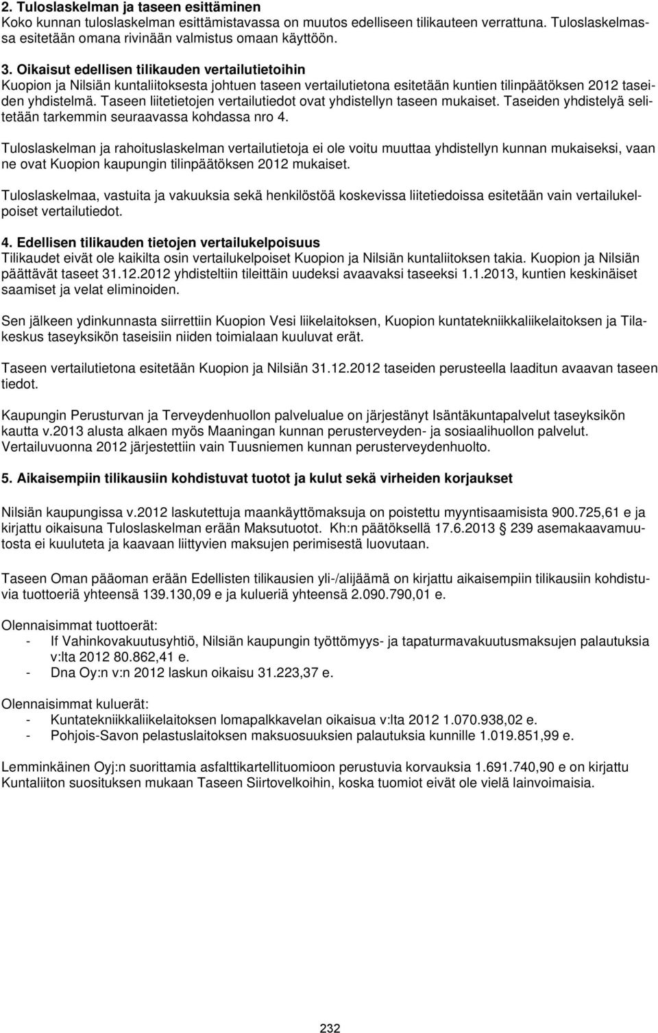 Taseen liitetietojen vertailutiedot ovat yhdistellyn taseen mukaiset. Taseiden yhdistelyä selitetään tarkemmin seuraavassa kohdassa nro 4.