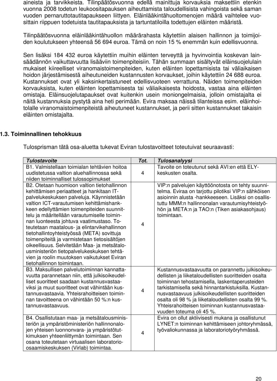 Eläinlääkintähuoltomenojen määrä vaihtelee vuosittain riippuen todetuista tautitapauksista ja tartuntatiloilla todettujen eläinten määristä.