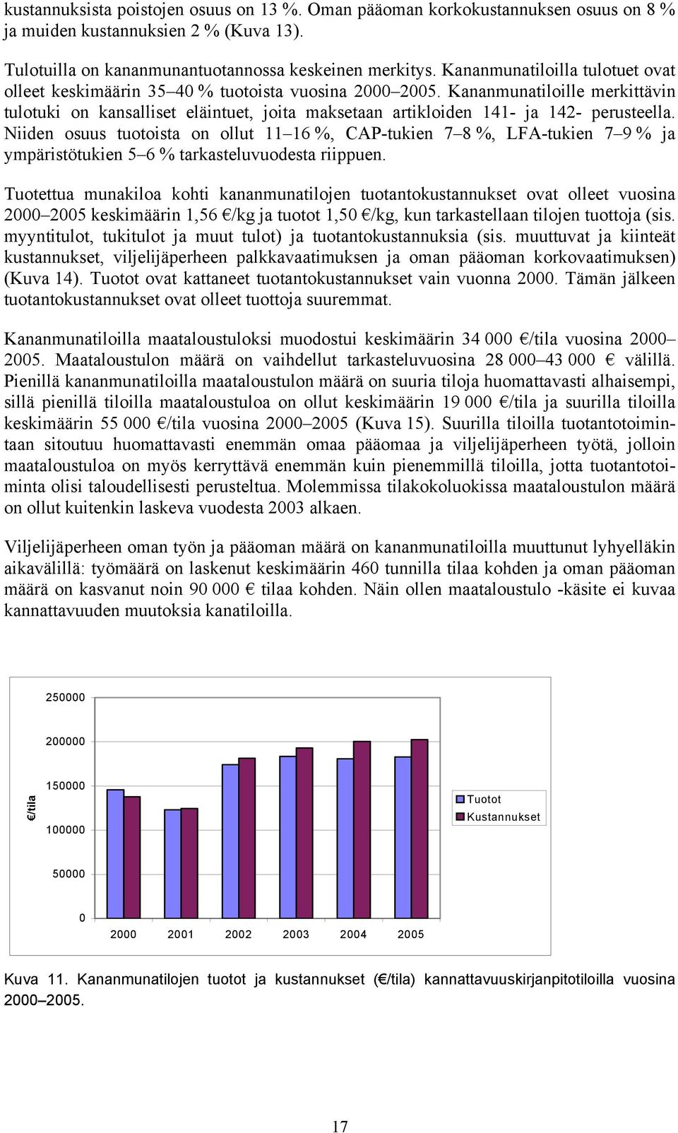 Kananmunatiloille merkittävin tulotuki on kansalliset eläintuet, joita maksetaan artikloiden 141- ja 142- perusteella.