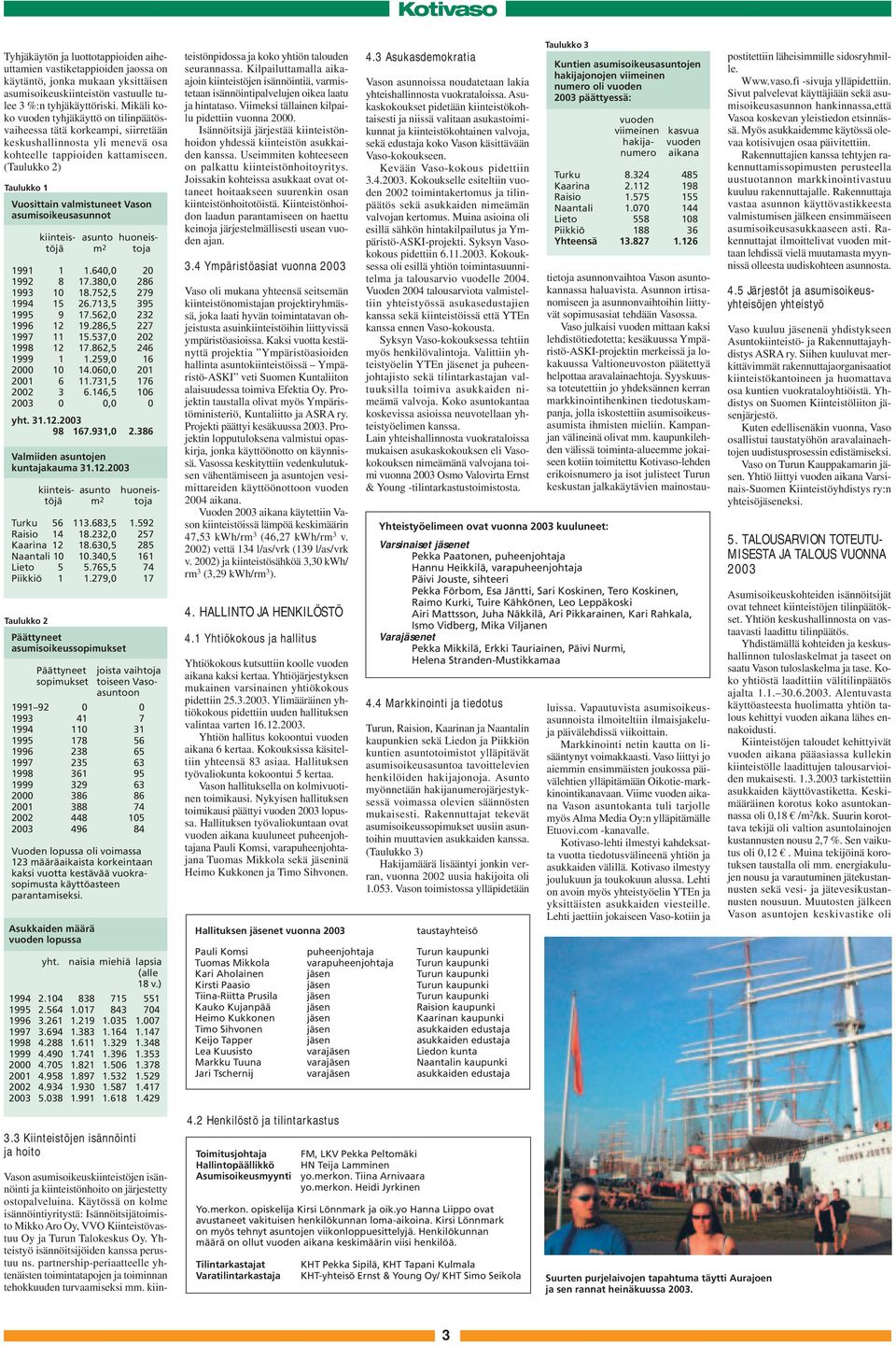 (Taulukko 2) Taulukko 1 Vuosittain valmistuneet Vason asumisoikeusasunnot kiinteis- asunto huoneistöjä m2 toja 1991 1 1.640,0 20 1992 8 17.380,0 286 1993 10 18.752,5 279 1994 15 26.