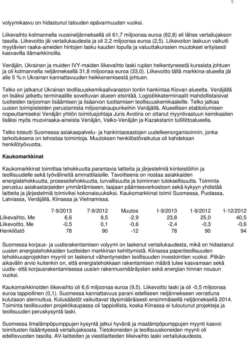 Liikevoiton laskuun vaikutti myytävien raaka-aineiden hintojen lasku kauden lopulla ja valuuttakurssien muutokset erityisesti kasvavilla itämarkkinoilla.