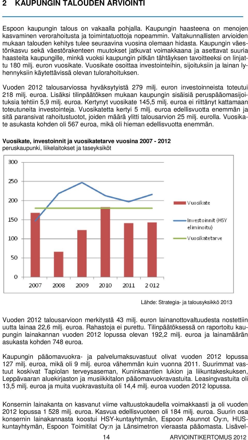 Kaupungin väestönkasvu sekä väestörakenteen muutokset jatkuvat voimakkaana ja asettavat suuria haasteita kaupungille, minkä vuoksi kaupungin pitkän tähtäyksen tavoitteeksi on linjattu 180 milj.