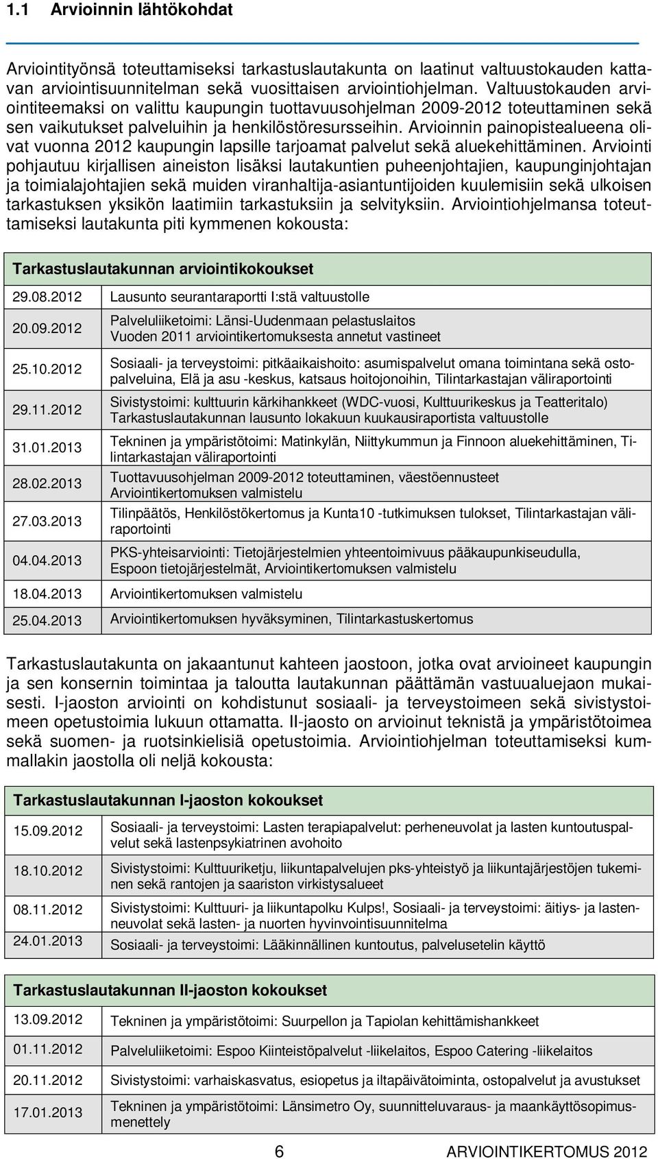 Arvioinnin painopistealueena olivat vuonna 2012 kaupungin lapsille tarjoamat palvelut sekä aluekehittäminen.