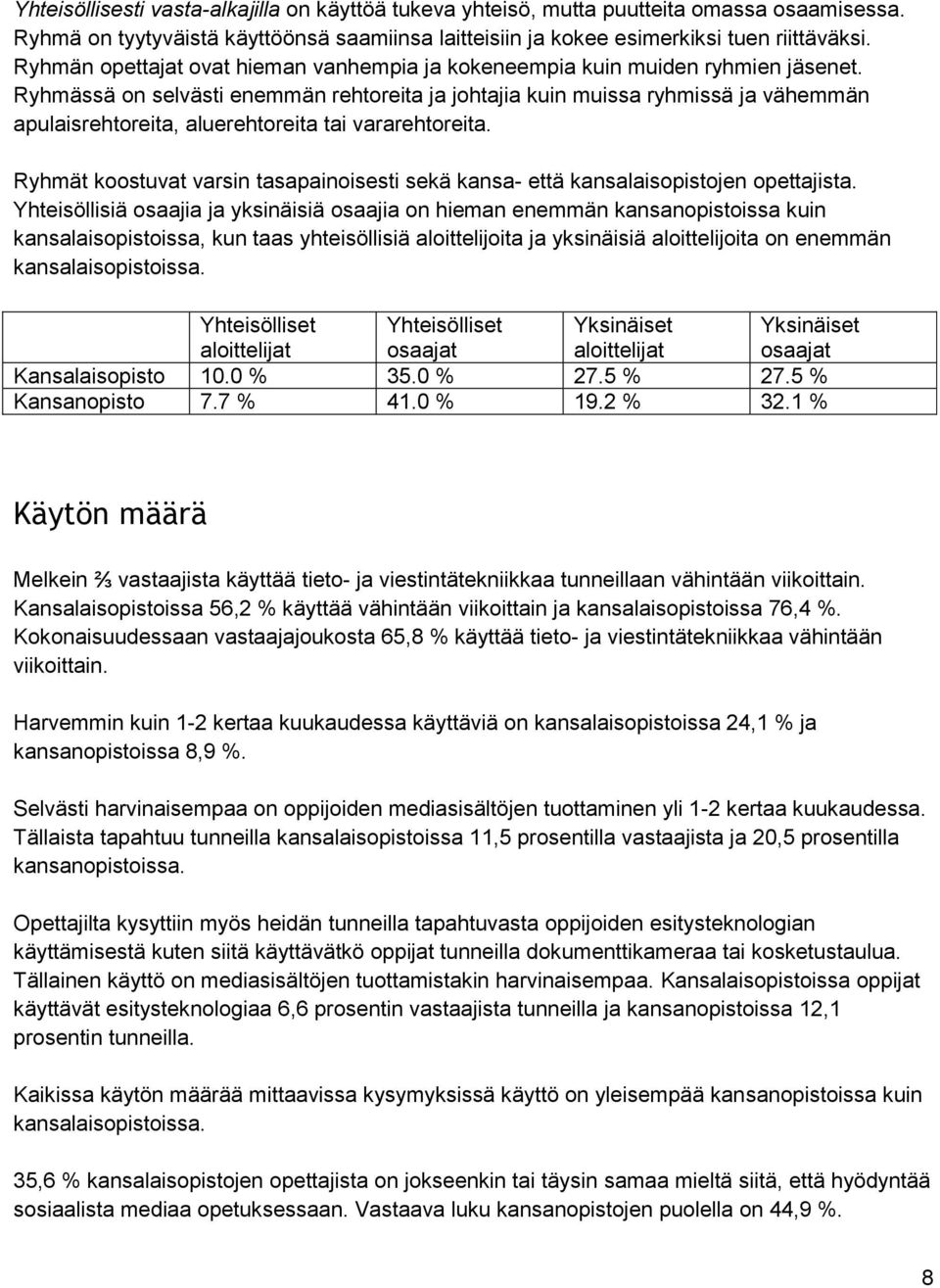 Ryhmässä on selvästi enemmän rehtoreita ja johtajia kuin muissa ryhmissä ja vähemmän apulaisrehtoreita, aluerehtoreita tai vararehtoreita.