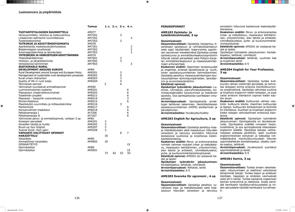 KEHITTÄMISTOIMINTA AM078 Ajankohtaista maataloustutkimuksessa AM7301 3 Bioteknologian sovellukset AM7302 3 Automaatiotekniikka ja täsmäviljely AM7303 3 YHTEISÖJEN JA VERKOSTOJEN KEHITTÄMINEN AM076