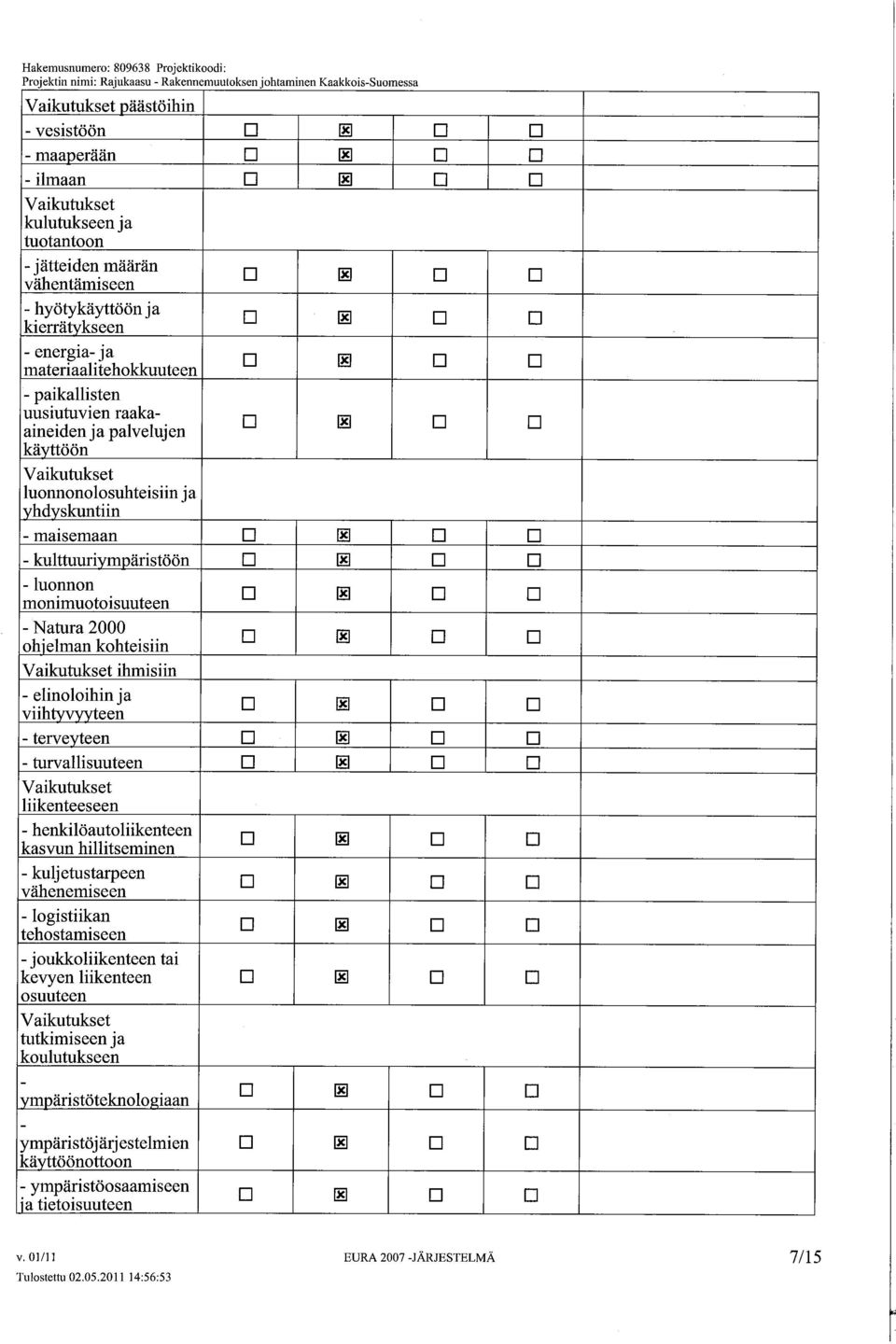 I vhdvskuntiin - maisemaan - kulttuurivmäristöön -lunnn mnimutisuuteen - Natura 2000 hielman khteisiin Vaikutukset ihmisiin - elinlihin ja viihtyvyteen - tervevteen - turvallisuuteen Vaikutukset