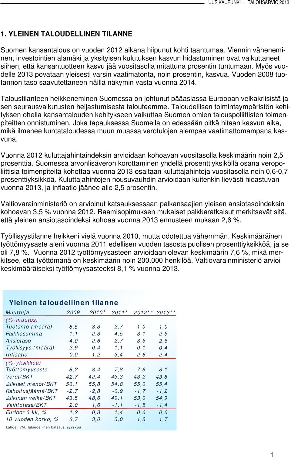 Myös vuodelle 2013 povataan yleisesti varsin vaatimatonta, noin prosentin, kasvua. Vuoden 2008 tuotannon taso saavutettaneen näillä näkymin vasta vuonna 2014.