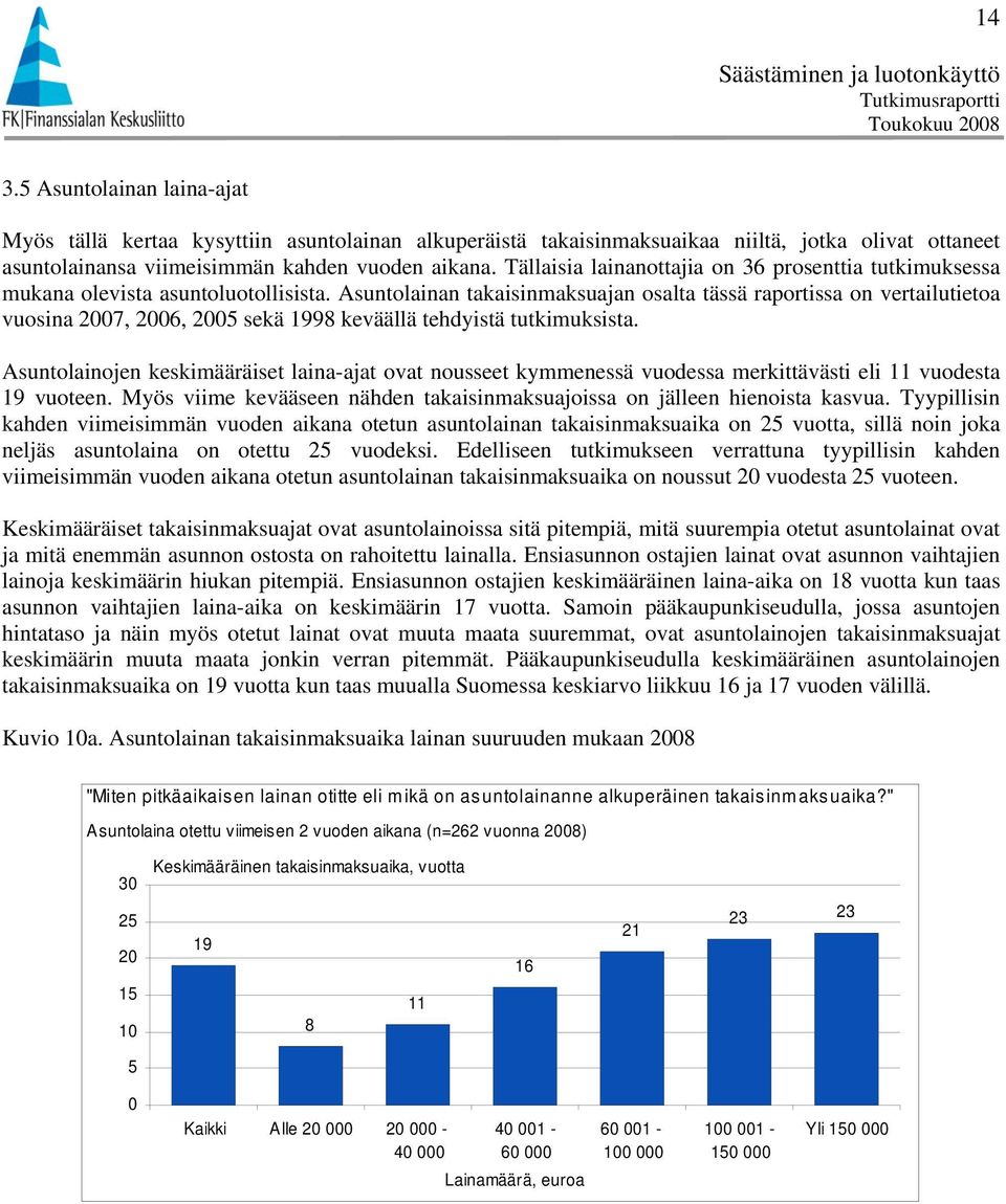 Asuntolainan takaisinmaksuajan osalta tässä raportissa on vertailutietoa vuosina 00, 00, 00 sekä keväällä tehdyistä tutkimuksista.