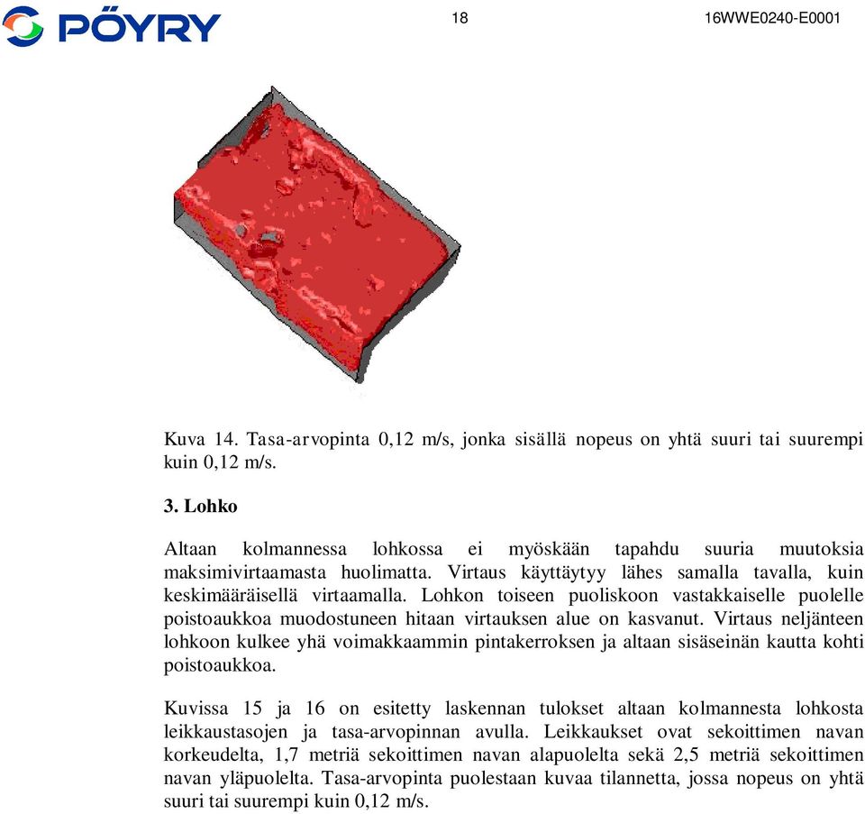 Lohkon toiseen puoliskoon vastakkaiselle puolelle poistoaukkoa muodostuneen hitaan virtauksen alue on kasvanut.