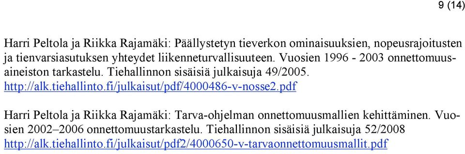 tiehallint.fi/julkaisut/pdf/4000486-v-nsse2.pdf Harri Peltla ja Riikka Rajamäki: Tarva-hjelman nnettmuusmallien kehittäminen.