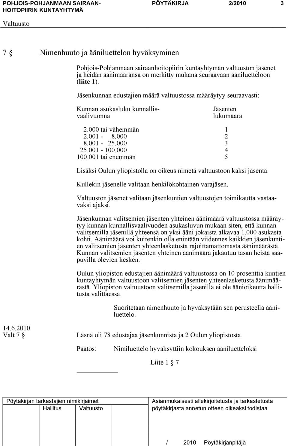 000 3 25.001-100.000 4 100.001 tai enemmän 5 Lisäksi Oulun yliopistolla on oikeus nimetä valtuustoon kaksi jäsentä. Kullekin jäsenelle valitaan henkilökohtainen varajäsen.