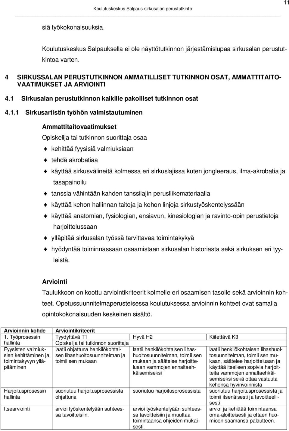 Sirkusalan perustutkinnon kaikille pakolliset tutkinnon osat 4.1.