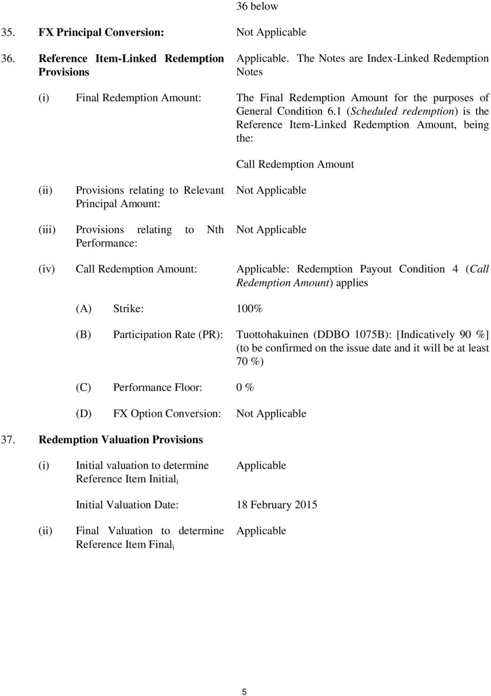 1 (Scheduled redemption) is the Reference Item-Linked Redemption Amount, being the: Call Redemption Amount (ii) Provisions relating to Relevant Principal Amount: Not Applicable (iii) Provisions