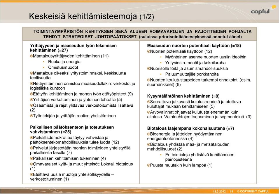 Nettiyrittäminen onnistuu maaseudullakin: verkostot ja logistiikka kuntoon Etätyön kehittäminen ja monen työn etätyöpisteet (9) Yrittäjien verkottaminen ja yhteinen tahtotila (5) Osaamista ja rajat