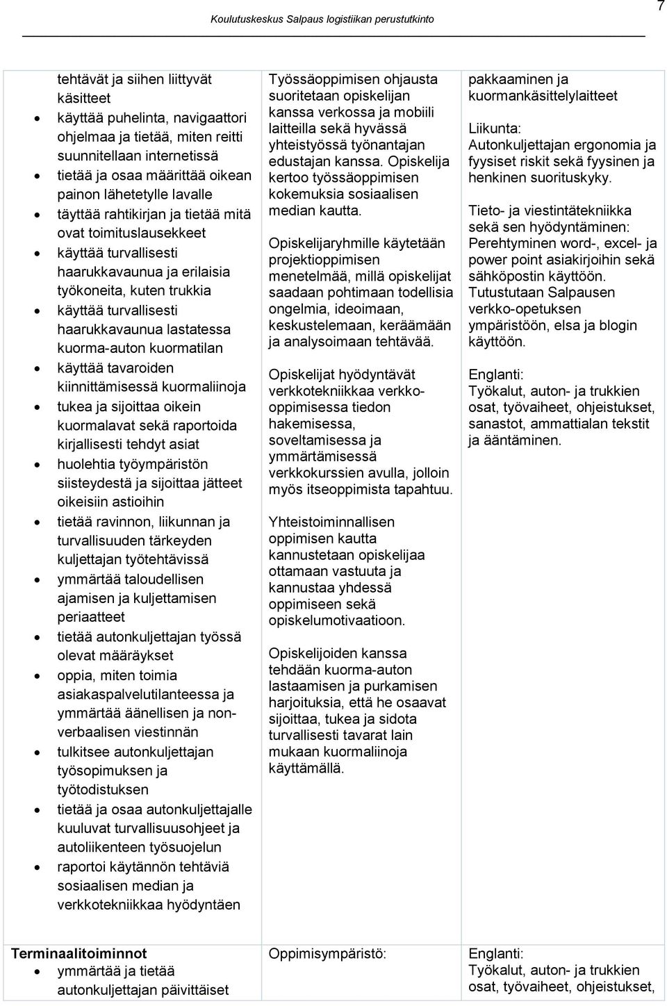 käyttää tavaroiden kiinnittämisessä kuormaliinoja tukea ja sijoittaa oikein kuormalavat sekä raportoida kirjallisesti tehdyt asiat huolehtia työympäristön siisteydestä ja sijoittaa jätteet oikeisiin