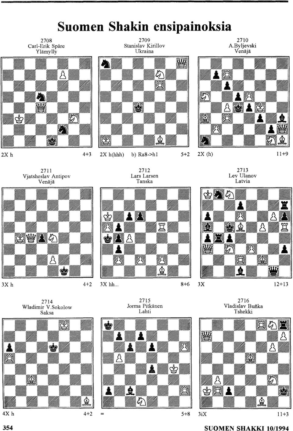 Venäjä 2712 Lars Larsen Tanska 2713 Lev Ulanov Latvia 3X h 4+2 3X hh.