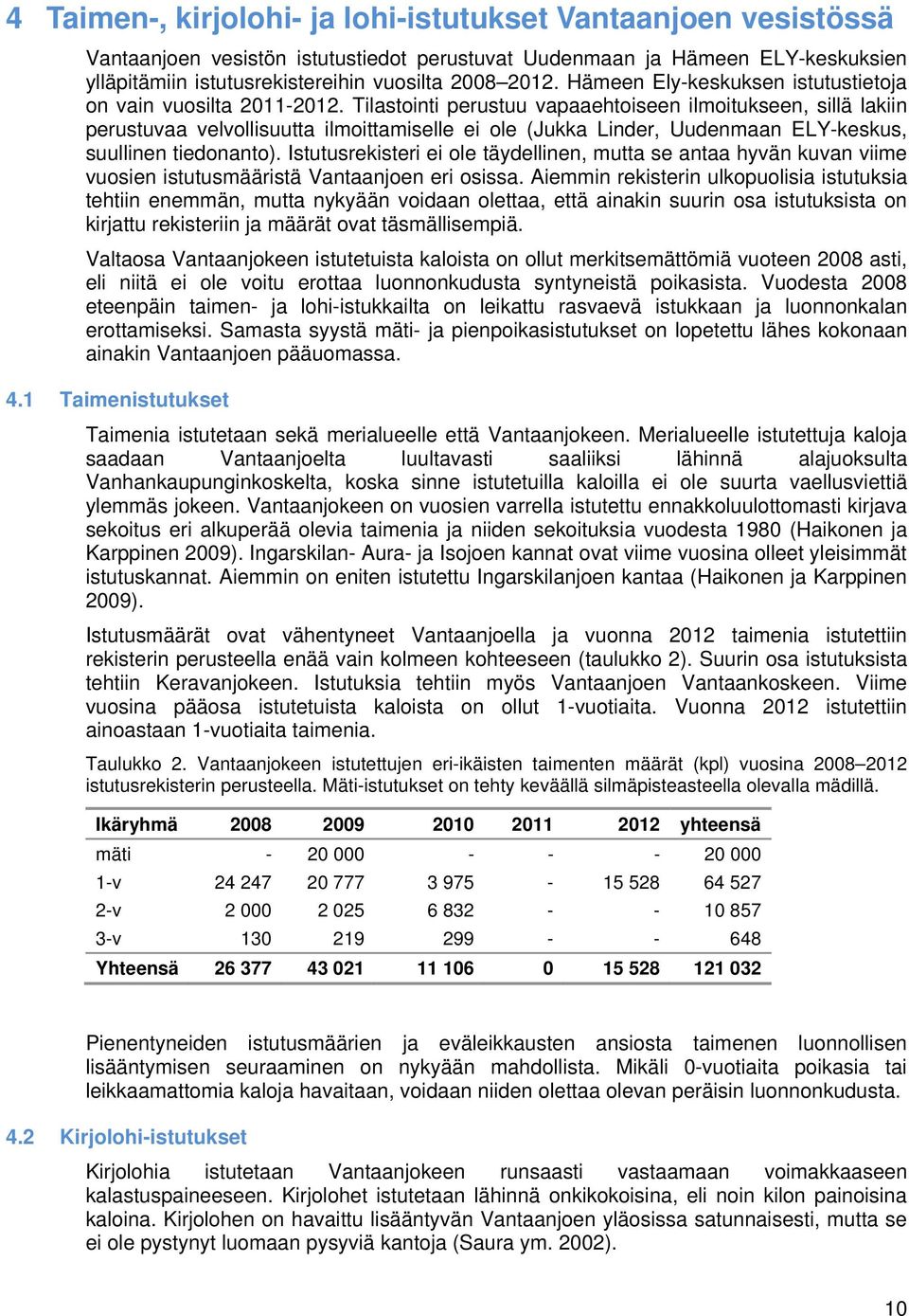 Tilastointi perustuu vapaaehtoiseen ilmoitukseen, sillä lakiin perustuvaa velvollisuutta ilmoittamiselle ei ole (Jukka Linder, Uudenmaan ELY-keskus, suullinen tiedonanto).