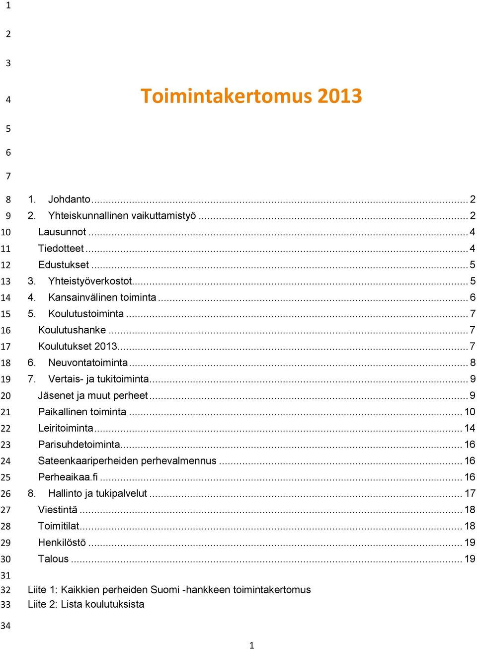 Vertais- ja tukitoiminta... 9 Jäsenet ja muut perheet... 9 Paikallinen toiminta... 10 Leiritoiminta... 14 Parisuhdetoiminta... 16 Sateenkaariperheiden perhevalmennus... 16 Perheaikaa.fi.