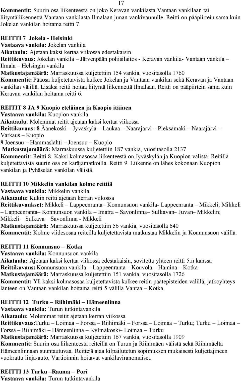 REITTI 7 Jokela - Helsinki Vastaava vankila: Jokelan vankila Aikataulu: Ajetaan kaksi kertaa viikossa edestakaisin Reittikuvaus: Jokelan vankila Järvenpään poliisilaitos - Keravan vankila- Vantaan