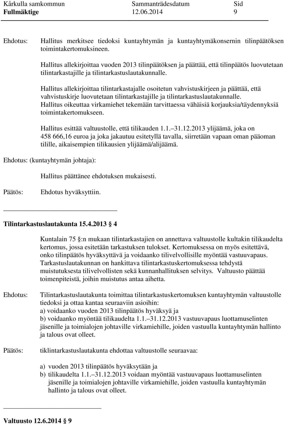 Hallitus allekirjoittaa tilintarkastajalle osoitetun vahvistuskirjeen ja päättää, että vahvistuskirje luovutetaan tilintarkastajille ja tilintarkastuslautakunnalle.