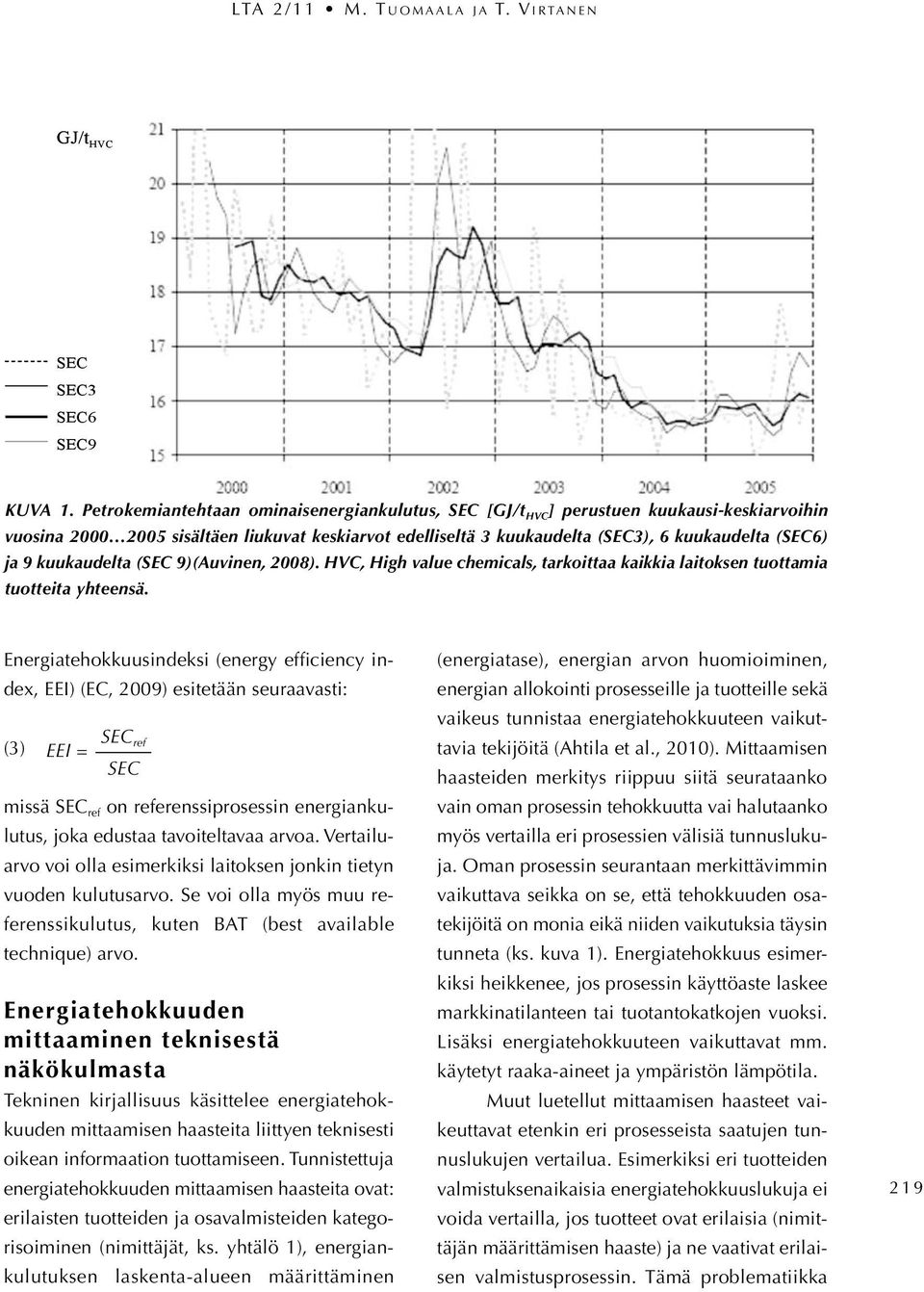 kuukaudelta (SEC 9)(Auvinen, 2008). HVC, High value chemicals, tarkoittaa kaikkia laitoksen tuottamia Kuva tuotteita 1. yhteensä.