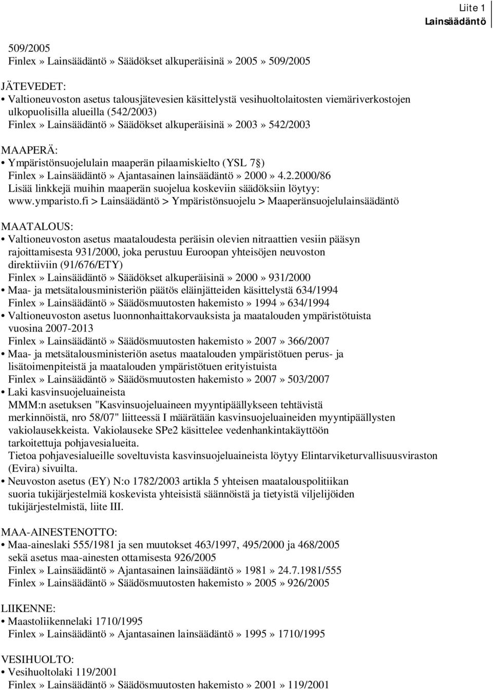 lainsäädäntö» 2000» 4.2.2000/86 Lisää linkkejä muihin maaperän suojelua koskeviin säädöksiin löytyy: www.ymparisto.