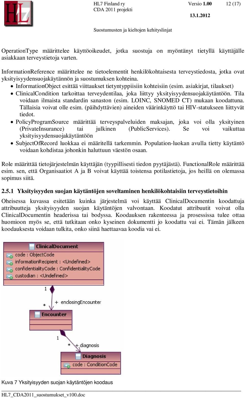 InformationObject esittää viittaukset tietyntyppiisiin kohteisiin (esim. asiakirjat, tilaukset) ClinicalCondition tarkoittaa terveydentilaa, joka liittyy yksityisyydensuojakäytäntöön.