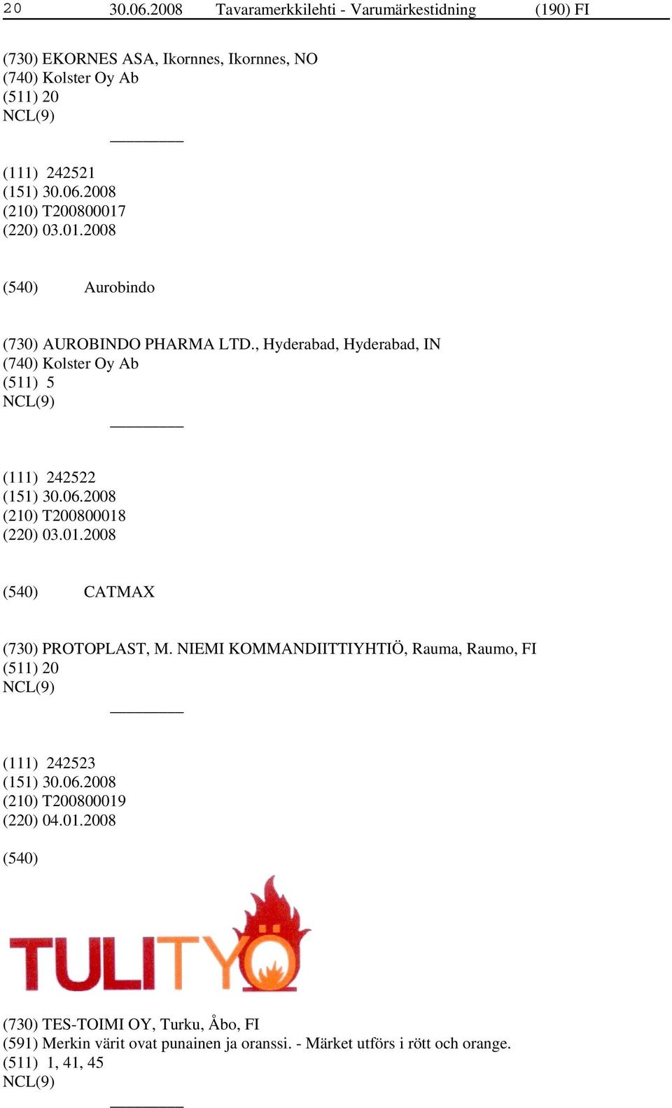 T200800017 (220) 03.01.2008 Aurobindo (730) AUROBINDO PHARMA LTD.