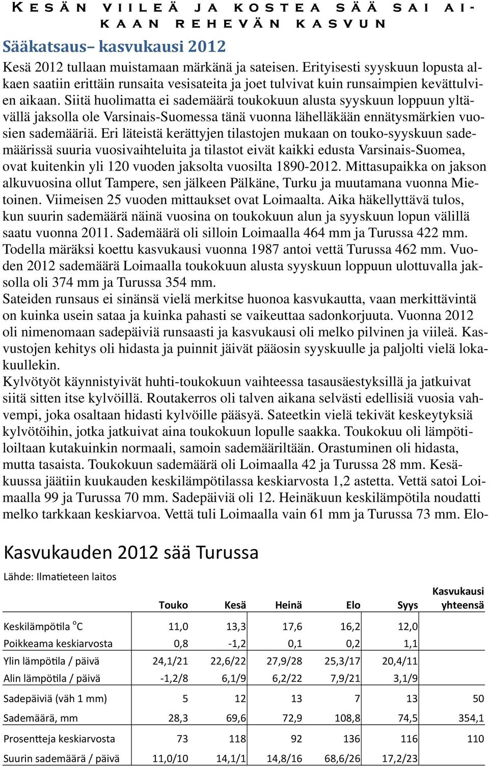 Siitä huolimatta ei sademäärä toukokuun alusta syyskuun loppuun yltävällä jaksolla ole Varsinais-Suomessa tänä vuonna lähelläkään ennätysmärkien vuosien sademääriä.