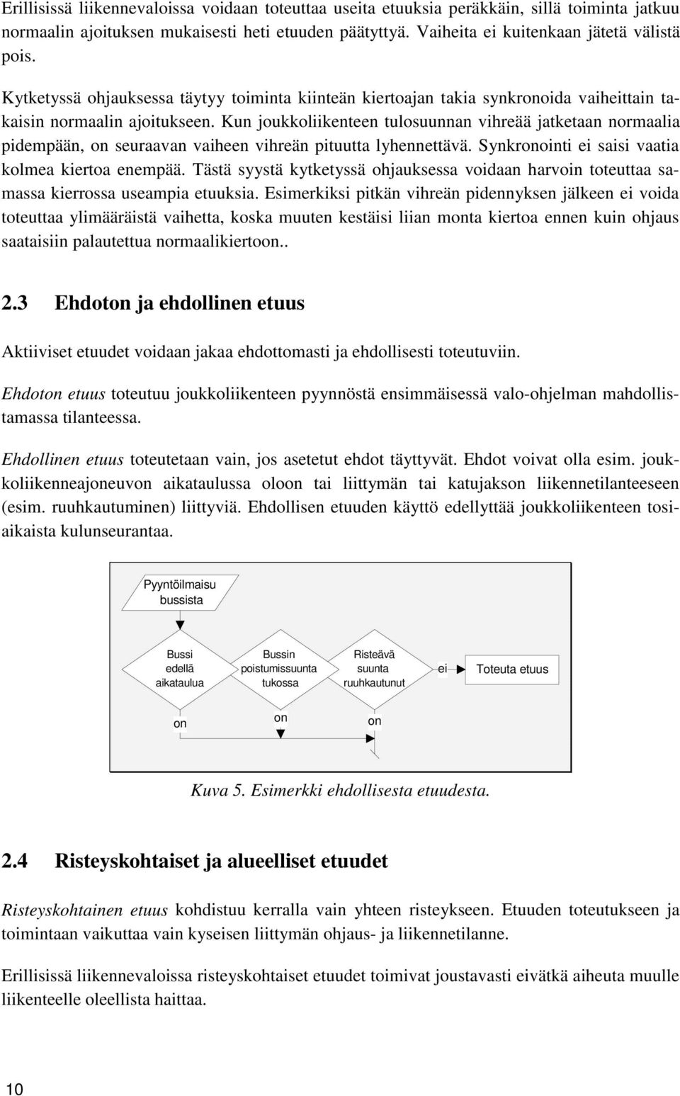 Kun joukkoliikenteen tulosuunnan vihreää jatketaan normaalia pidempään, seuraavan vaiheen vihreän pituutta lyhennettävä. Synkrointi saisi vaatia kolmea kiertoa enempää.