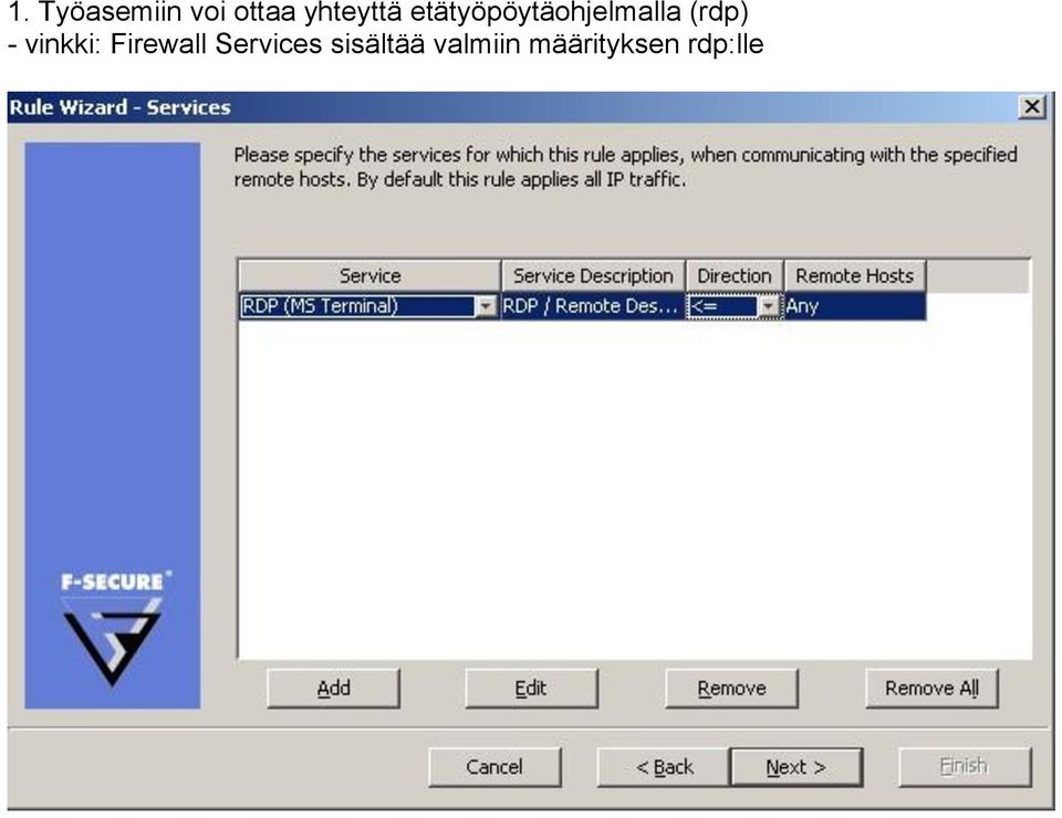 (rdp) - vinkki: Firewall