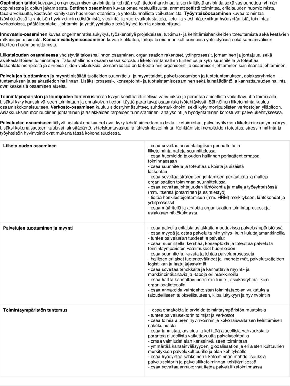 Työyhteisöosaaminen kuvaa toimintaa työyhteisössä ja yhteisön hyvinvoinnin edistämistä, viestintä- ja vuorovaikutustaitoja, tieto- ja viestintätekniikan hyödyntämistä, toimintaa verkostoissa,