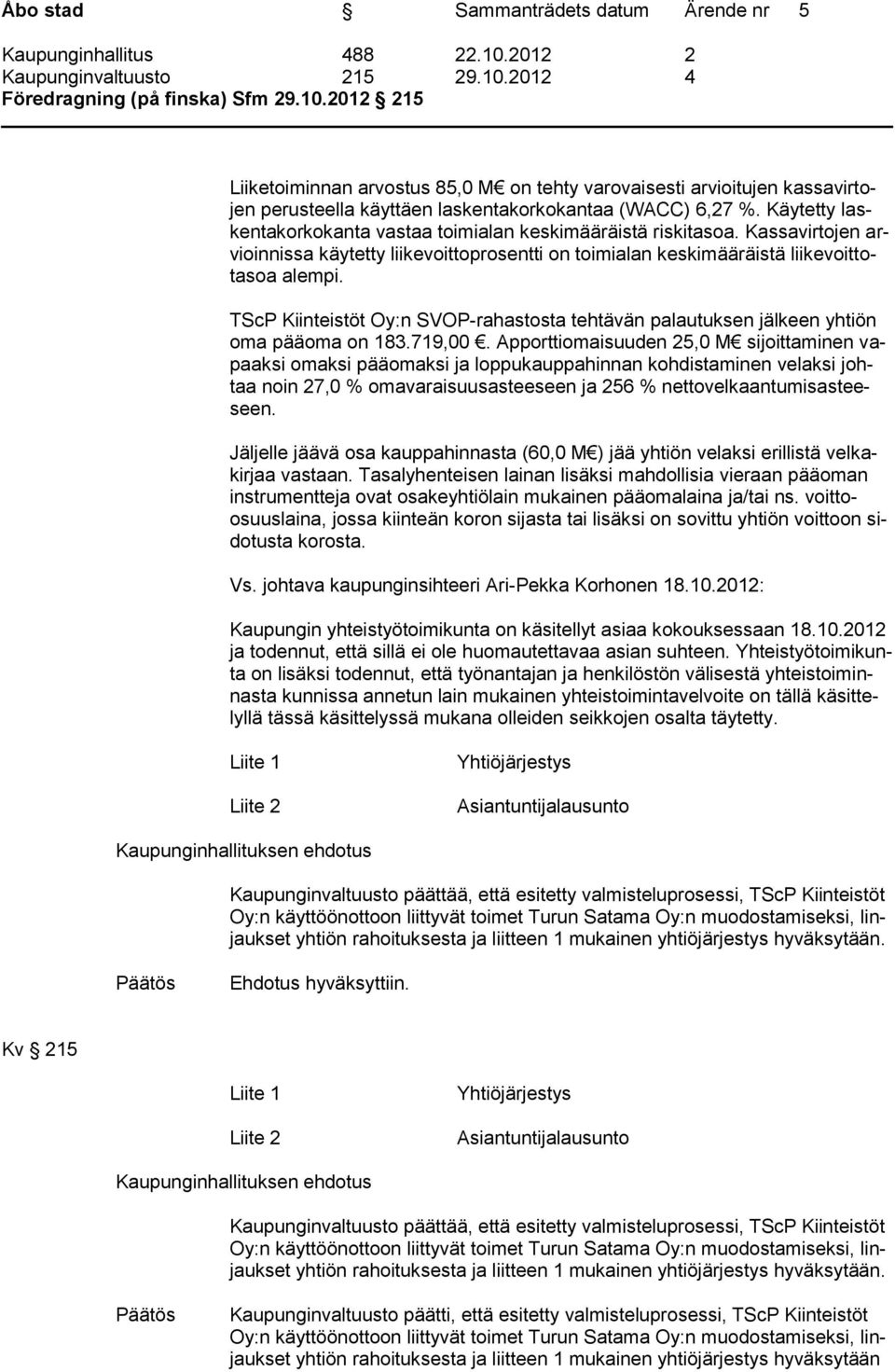 TScP Kiinteistöt Oy:n SVOP-rahastosta tehtävän palautuksen jälkeen yhtiön oma pääoma on 183.719,00.