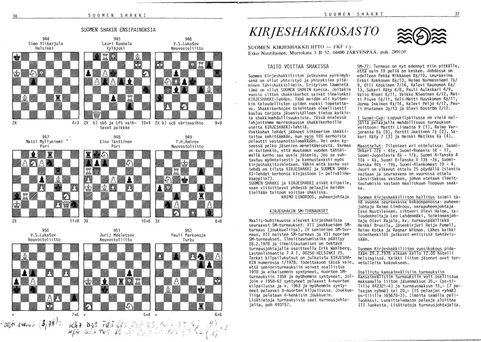 Lukasov Neuvostoliitto 4+3 2X b) sb5 ja Lf5 vaih- 10+9 2X b) sc6 värinvaihto tavat paikkaa 11+8 3X 948 Eino Tanttinen Pori 951 Juri j Makl etsov Neuvostol i itto 10+6 3X 949 T.H.