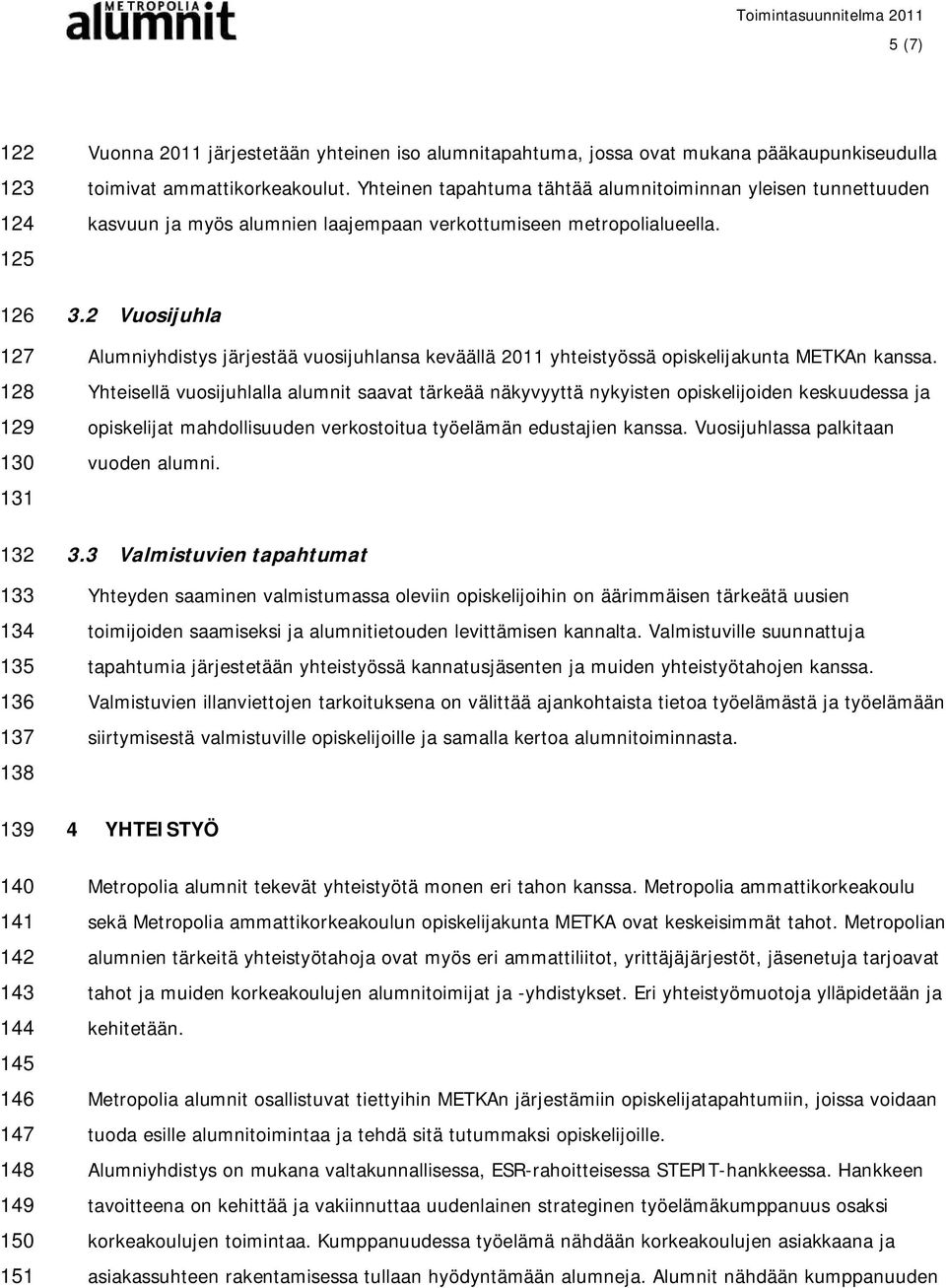 2 Vuosijuhla Alumniyhdistys järjestää vuosijuhlansa keväällä 2011 yhteistyössä opiskelijakunta METKAn kanssa.