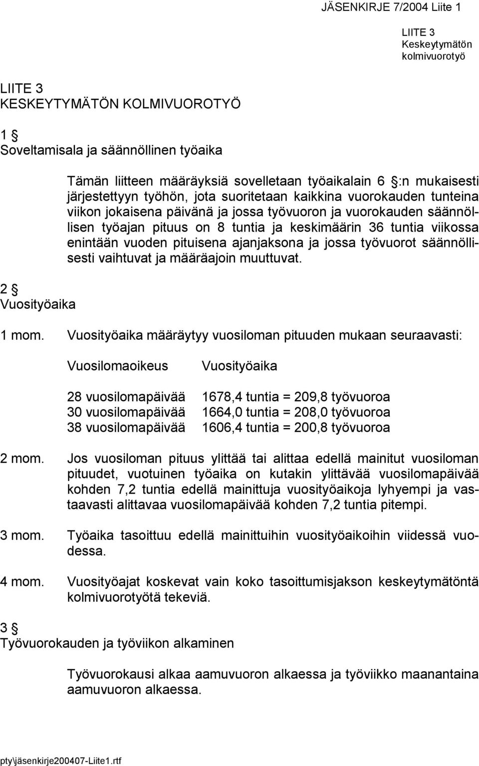 tuntia viikossa enintään vuoden pituisena ajanjaksona ja jossa työvuorot säännöllisesti vaihtuvat ja määräajoin muuttuvat. 1 mom.