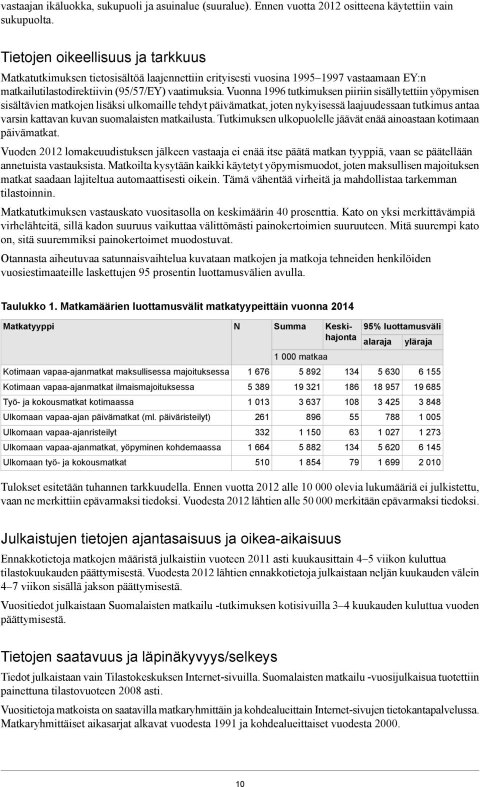 Vuonna 199 tutkimuksen piiriin sisällytettiin yöpymisen sisältävien matkojen lisäksi ulkomaille tehdyt päivämatkat, joten nykyisessä laajuudessaan tutkimus antaa varsin kattavan kuvan suomalaisten