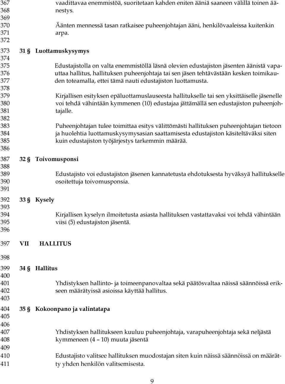 31 Luottamuskysymys Edustajistolla on valta enemmistöllä läsnä olevien edustajiston jäsenten äänistä vapauttaa hallitus, hallituksen puheenjohtaja tai sen jäsen tehtävästään kesken toimikauden