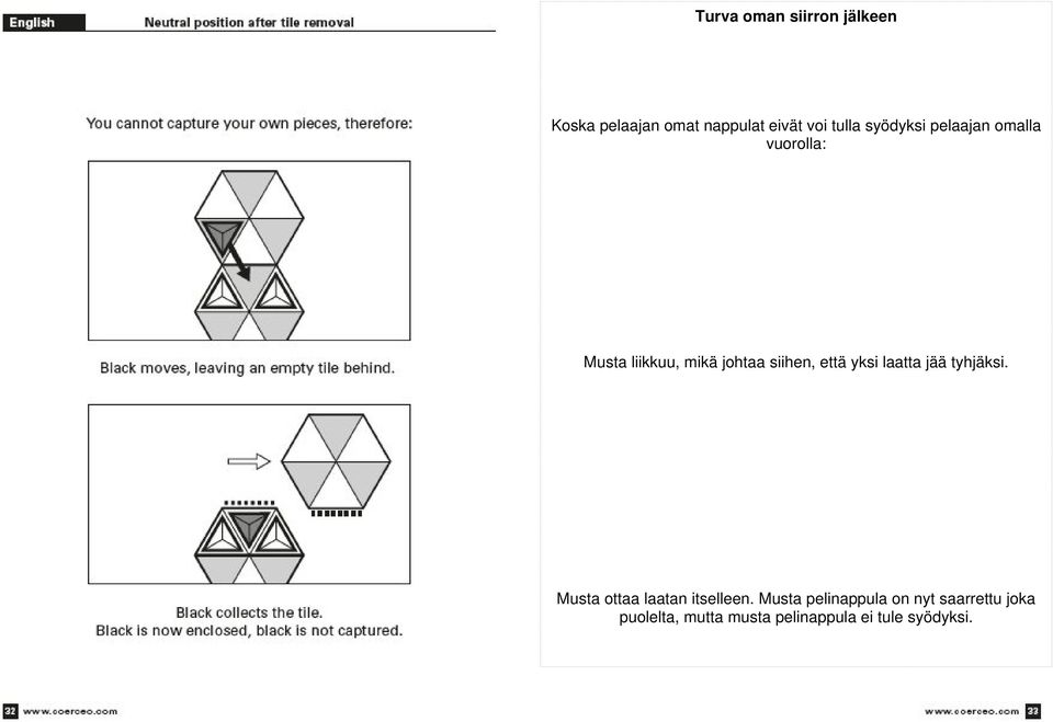 että yksi laatta jää tyhjäksi. Musta ottaa laatan itselleen.